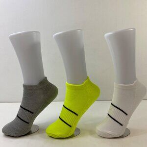 Womens Ankle Socks Set 3 Stripes Gray Neon Yellow White
